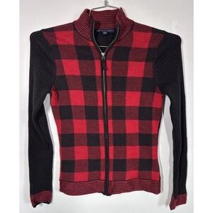 Brooks Brothers‎ 346 Full Zip Merino Wool Cardigan Womens S Buffalo Plaid